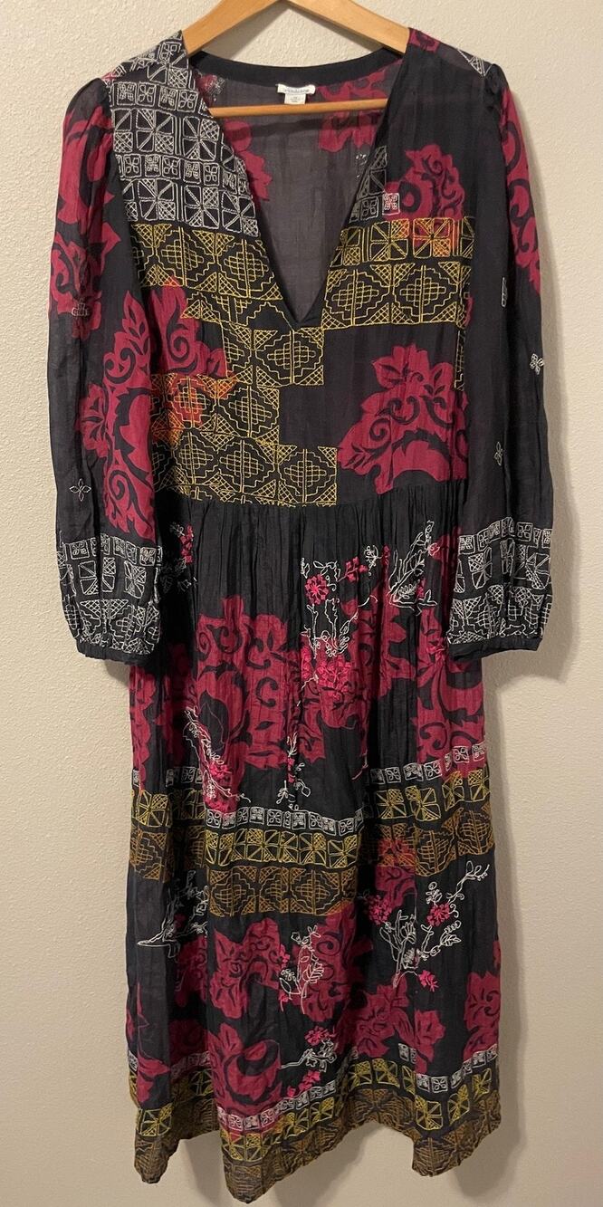 Sundance Dress Womens Medium Multicolor Floral Silk Blend Midi Trapeze Boho